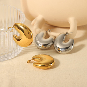 Pendientes Geométricos Tipo Huggie de Acero Inoxidable con Baño de Oro de 18K, Diseño Hueco de Burbuja, para Mujer, Joyería de Moda para Fiestas - Product Image 2
