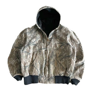 جاكيت جينز مخصص بغطاء للرأس وسحاب، بغسيل حمضي، فضفاض، من قماش القطن، ملابس الشارع، طراز قديم، للشتاء، مطبوع، طويل، سترة عمل - Product Image 3