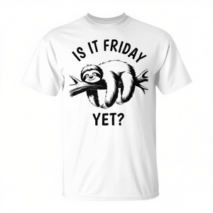 Camiseta de manga corta con cuello redondo para niños pequeños, unisex, con estampado de lazo perezoso y la frase 'Ya es viernes?', para uso promocional - Product Image 2