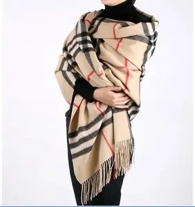 工場卸売アクリル暖かい最新デザインファッションポリエステルスカーフ女性グリッドニットロングスカーフ