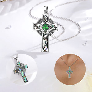 Changda 925 gioielli con trifoglio in argento Sterling Irish ciondolo regalo protettivo religioso con conchiglia celtica Bling croce collana - Product Image 4