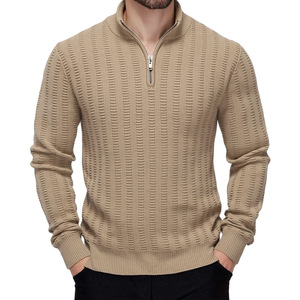Pull en maille zippé à col montant pour homme, coupe ajustée, manches longues, automne-hiver 2025, grandes tailles, kaki, bleu marine, militaire - Product Image 5