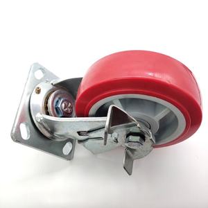 150mm 6-Zoll Rote Polyurethan PU Schwenkbare Schwerlast-Lenkrollen mit Seitenbremse - Product Image 4