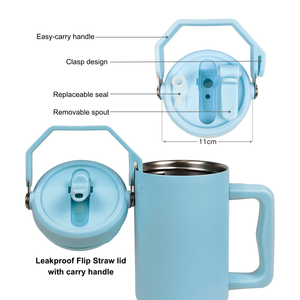 Gobelet isotherme 40 oz sans BPA, résistant aux fuites, compatible lave-vaisselle, avec couvercle à paille rabattable détachable et poignée de transport – Vente en gros - Product Image 2