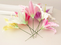 Lys artificiels de haute qualité faits à la main, couleur violet rose, toucher réaliste, tête de fleurs de lys artificielles