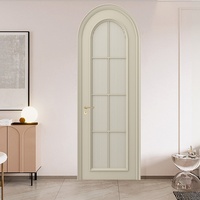 Porte intérieure en bois massif cintrée sur mesure avec vitre ronde, style vintage, pour chambre et salle de bain