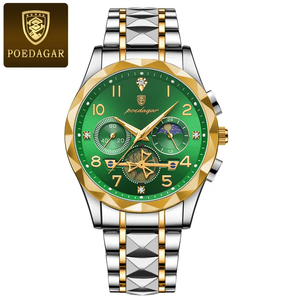 POEDAGAR 972 <span class=keywords><strong>Montre</strong></span>-bracelet chronographe étanche en cuir Bracelet en acier inoxydable <span class=keywords><strong>Montre</strong></span> de luxe à quartz pour hommes - Product Image 5