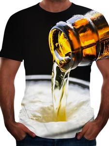 T-<span class=keywords><strong>shirt</strong></span> pour <span class=keywords><strong>homme</strong></span> en tricot 180g, imprimé 3D, motif bière, col rond, gris foncé, grande taille, décontracté chic, manches courtes, pour le week-end - Product Image 6