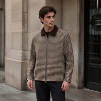Veste en tweed pied-de-poule mélangé laine et velours côtelé pour homme, col brodé personnalisé, style vintage pour tenues décontractées