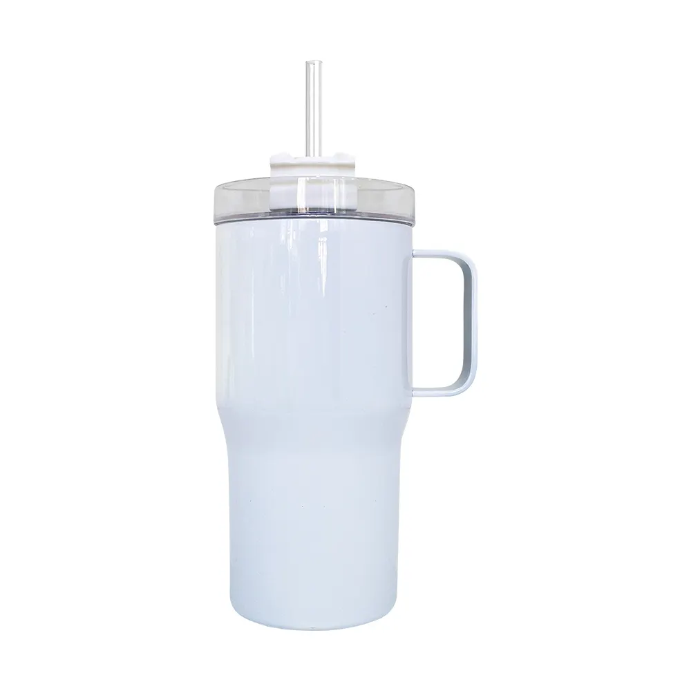 20oz du lịch Tumbler với xử lý cách điện cốc cà phê kim loại cách điện trắng du lịch Mug với nắp và rơm cho in ấn nóng