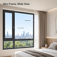 Fenêtre à battant en aluminium 6063-T6 à rupture de pont thermique, cadre fin, double vitrage Low-E, insonorisée, magnétique, en acier inoxydable, moderne
