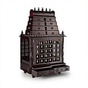 Templo de Pooja Antiguo Negro Tallado a Mano, Templo de Madera Hecho a Mano de Primera Calidad para el Hogar, Templo Hindú Pooja Ghar para el Hogar en Madera de Teca - Product Image 6