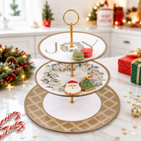 Nampan Kue & Camilan Natal 3 Tingkat Melamin dengan Logo Kustom untuk Pertukaran Kue & Pojok Minuman di Hari Raya