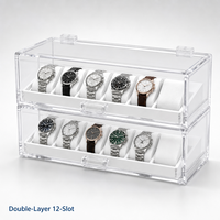 Boîte de présentation de montres en acrylique Calic, transparente, avec 6 emplacements, pour le rangement des montres, taille personnalisée, OEM, vente en gros