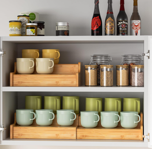 Nueva innovación, soporte extensible <span class=keywords><strong>de</strong></span> 2 niveles para tazas <span class=keywords><strong>de</strong></span> café, estante para tazas <span class=keywords><strong>de</strong></span> bambú, portavasos, estante para gabinetes <span class=keywords><strong>de</strong></span> cocina - Product Image 5