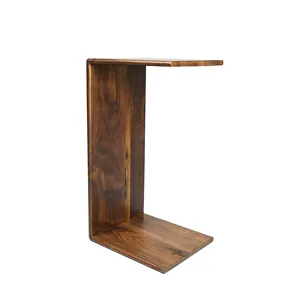 Solid Black Walnut C-shape Side Table Rustic Antique Wood Living Room Furniture Coffee Table