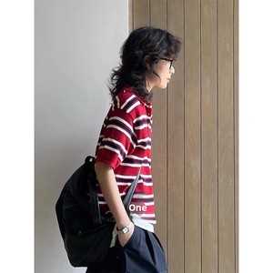 Top Estivo da <span class=keywords><strong>Donna</strong></span> in Maglia di Viscosa e Acrilico a Righe Stile Giapponese Retrò, Manica Corta, Vestibilità Ampia, Stile Preppy Casual - Product Image 5