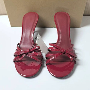 New Arrival Bowknot <b>Red</b> Patent Leather Stiletto Mules - Women's <b>Heeled</b> Slide Sandals Shoes - Product Image 2