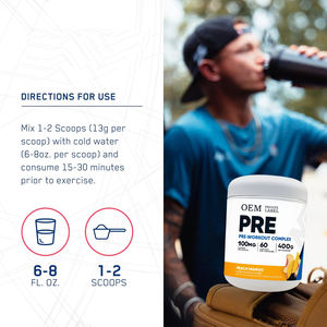 Nouveau produit : Poudre complexe <span class=keywords><strong>pré</strong></span>-entraînement pour améliorer les performances sportives, saveur pêche-mangue, 400g - Product Image 3