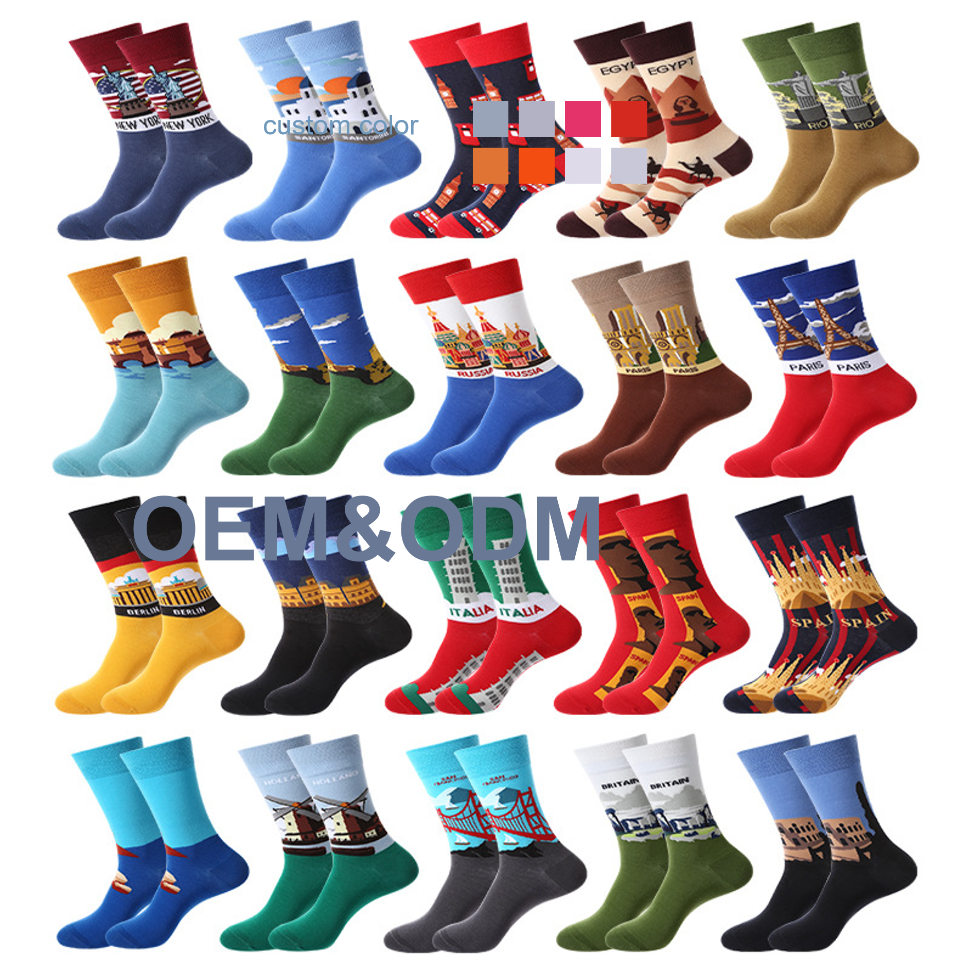 Wholesale men cotton funny crew colored art pattern unisex happy style fashion socks women