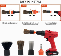 Lot de 3 brosses de nettoyage pour perceuse, en poils de sanglier, pour le detailing automobile, les aérateurs intérieurs et les jantes de roues, compatible avec les nettoyeurs électriques