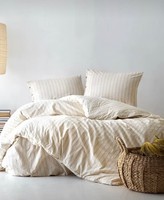 Parure de lit en coton pur imprimé rayé beige, taille Queen Double 87x95 pouces, 2 taies d'oreiller 20x30, ensemble de literie, vente en gros OEM