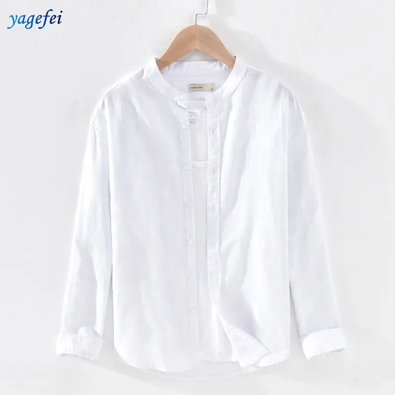 Camicia bianca casual a maniche lunghe da uomo in cotone di lino a basso prezzo per fornitori all'ingrosso
