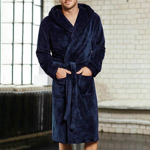 <strong>Mens</strong> Flannel Fleece Hooded Bathrobe Soft <strong>Dressing</strong> <strong>Gown</strong> House Coat Thermal Quick Dry 100% Polyester Hotel Use - Product Image 2