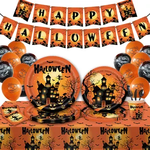 Scary Halloween Party Supplies, Bloody Themed Halloween Party Decorations Tableware Set for Serves16 Adult Halloween Paper Plate