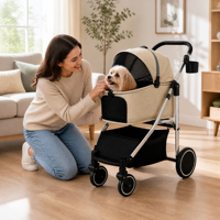 Poussette pliable pour animaux de compagnie One-Touch X7, poussette pour chien et chat avec double roues, amortisseurs, doublure lavable, porte-gobelet, 25 kg