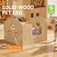 Lit pour chat en bois massif semi-fermé, meubles pour chat d'intérieur, nid douillet pour chats et chatons avec un design moderne