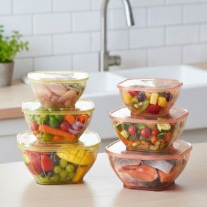 Contenedor de Alimentos Cuadrado Minimalista de Plástico PET con Tapa, Apto para Alimentos, Apilable, Ecológico, Caja de Almacenamiento para Preparación de Comidas, Conservación de Frescura - Product Image 5