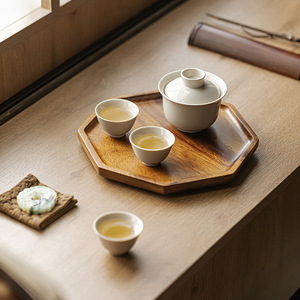 Guanlan Walnut Wood Octagonal <b>Tea</b> Tray With Lid Household Solid Wood Dry Brewing Tray For Kung Fu <b>Tea</b> <b>Set</b> Storage - Product Image 3