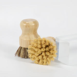 Palm Pot Brush Natürliche Peeling bürste Langlebiges Scrubber-Reinigungs set Bambus Runde Mini-Geschirr bürste mit Keramik halter Geschirr korb - Product Image 1
