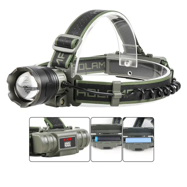 30W LED Rechargeable Portable IP65 Waterproof Headlamp 750-999M Long Range 90 Adjustable Zoomable White Laser LEP for Camping