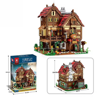 Reobrix 66018 set mainan anak-anak, set mainan anak-anak, setelan blok bangunan Model Tavern, abad pertengahan, 2831 buah mainan rakitan bata Moc