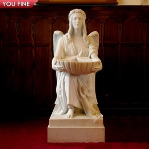 Statua <span class=keywords><strong>di</strong></span> Angelo Inginocchiato in Marmo a Grandezza Naturale Personalizzata per Chiesa, Vasca <span class=keywords><strong>di</strong></span> Battesimo Sacra - Product Image 1