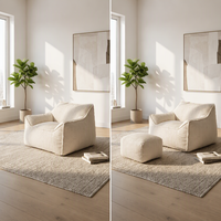 Fauteuil pouf en velours côtelé avec repose-pieds, canapé paresseux moderne et confortable pour salon et chambre à coucher