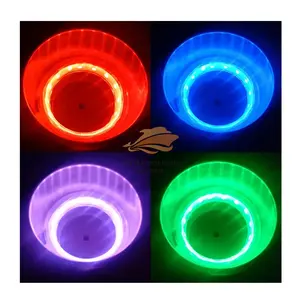 Pemegang cangkir baja tahan karat led untuk mobil, dengan lubang pembuangan, led putih, biru, merah, hijau & cahaya warna-warni