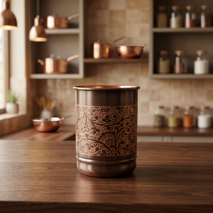 Vaso de Cobre con Diseño Floral Tradicional, Reutilizable para Bebidas Calientes, Regalo para Adultos - Product Image 2