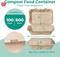 Kemasan Makanan Sekali Pakai Murah dari Bagasse Bentuk Kotak, Laminasi Mengkilap, Kemasan Take Away untuk Sushi, Mie, Salad, Burger