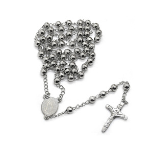 Collana all'ingrosso oro e argento 6mm in acciaio inox rosario collana di perle di religione cristiana croce catena regalo - Product Image 3