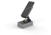 Support de téléphone portable LED à 360 degrés Support de haut-parleur et de chargeur sans fil Alimenté par batterie Compatible avec le bureau mobile et la tablette