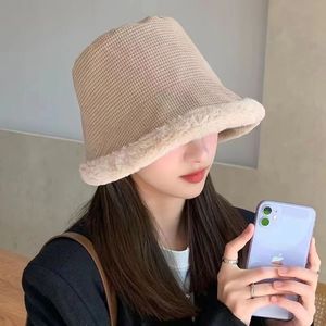 White Corduroy Bucket <b>Hat</b> With Fleece Lining <b>Warm</b> Winter <b>Hat</b> For Women - Product Image 3