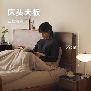 เตียงไม้จริงทรงโค้ง 1.5 ม. 1.8 ม. ดีไซน์ลอยตัว แข็งแรงทนทาน เฟอร์นิเจอร์ห้องนอนใหญ่ - Product Image 2