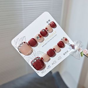 12 <span class=keywords><strong>Uñas</strong></span> Postizas Acrílicas Hechas a Mano, Estilo Stiletto Cuadrado, Cobertura Completa con Pegamento, Nuevo Estilo, Rojo Brillante, Ojo de Gato - Product Image 2