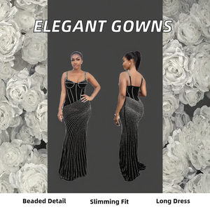 Venta al por mayor elegante Formal Sexy vestidos de noche para las señoras Slim Beaded vestidos de cintura caída de diamantes transpirable ropa de verano - Product Image 2