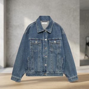 Chaqueta vaquera azul lavada para hombre, informal, con cuello vuelto, de algodón, estilo camionero, con botones. - Product Image 4