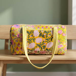 Bolsa de Viaje de Fin de Semana de Algodón Hecha a Mano, Gran Capacidad, Ecológica, Ligera, Duradera, con Cierre de Cremallera, Estampado de Bloques, Estándar - Product Image 2