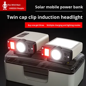 Lampe de travail frontale à double source LED transfrontalière, rechargeable par USB, alimentée par énergie solaire, avec capteur puissant et indice de protection IP65 - Product Image 6